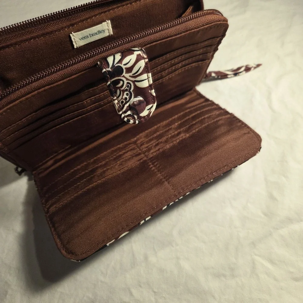 NEW Vera Bradley Large Tab Wallet Bubbly‎ Flowers Cinnamon, Brown Black Ivory